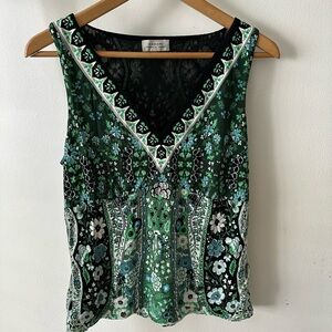 Floral V-Neck Tank Top in Green and Black